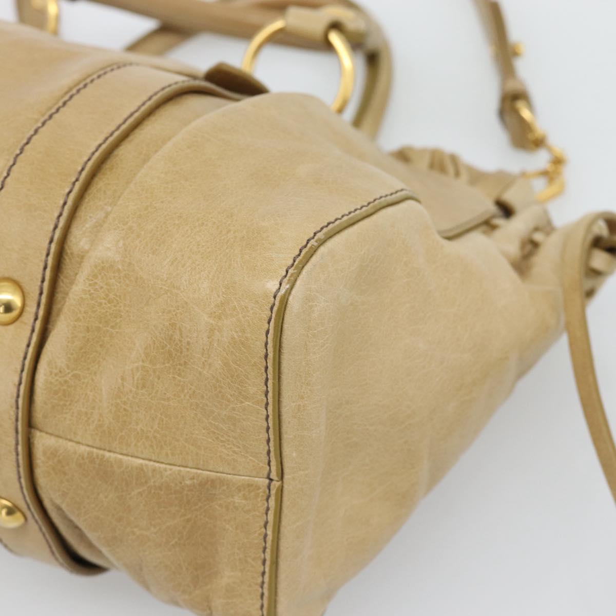 Miu Miu Hand Bag Leather 2way Beige Gold Auth 194762M