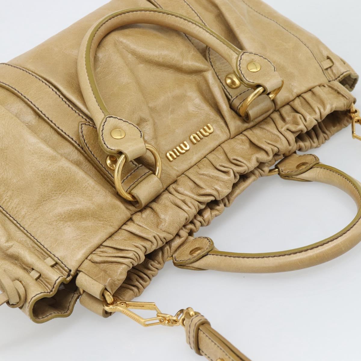 Miu Miu Hand Bag Leather 2way Beige Gold Auth 194762M