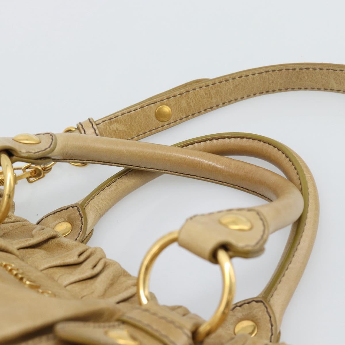 Miu Miu Hand Bag Leather 2way Beige Gold Auth 194762M