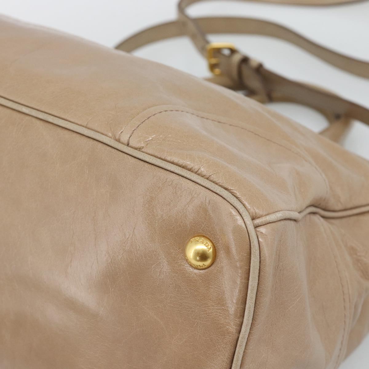 PRADA Hand Bag Leather 2way Beige Gold Auth 194763M
