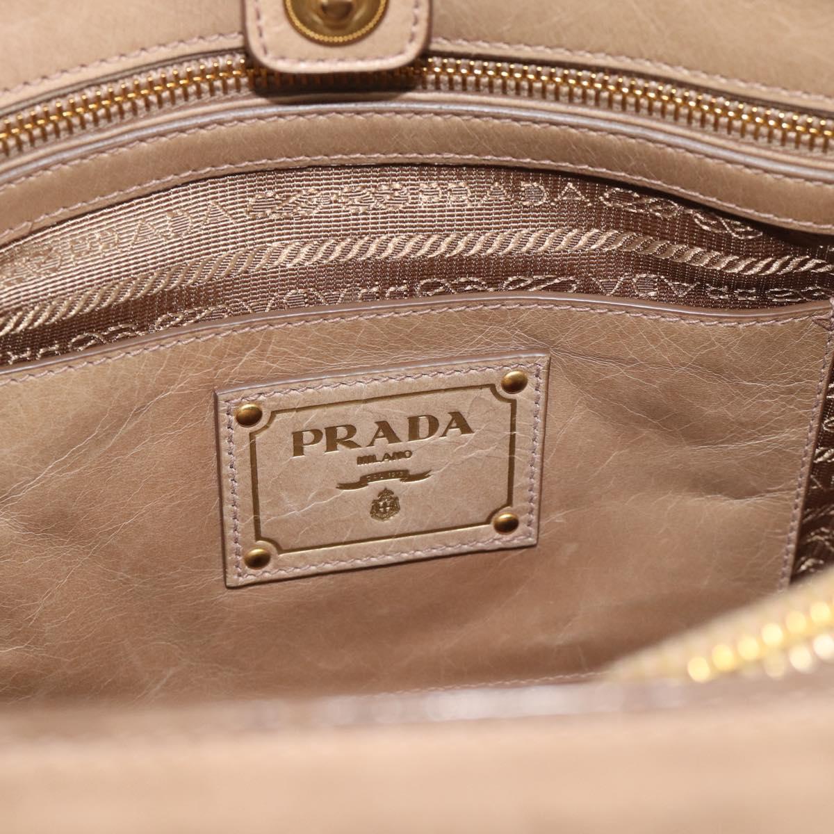 PRADA Hand Bag Leather 2way Beige Gold Auth 194763M