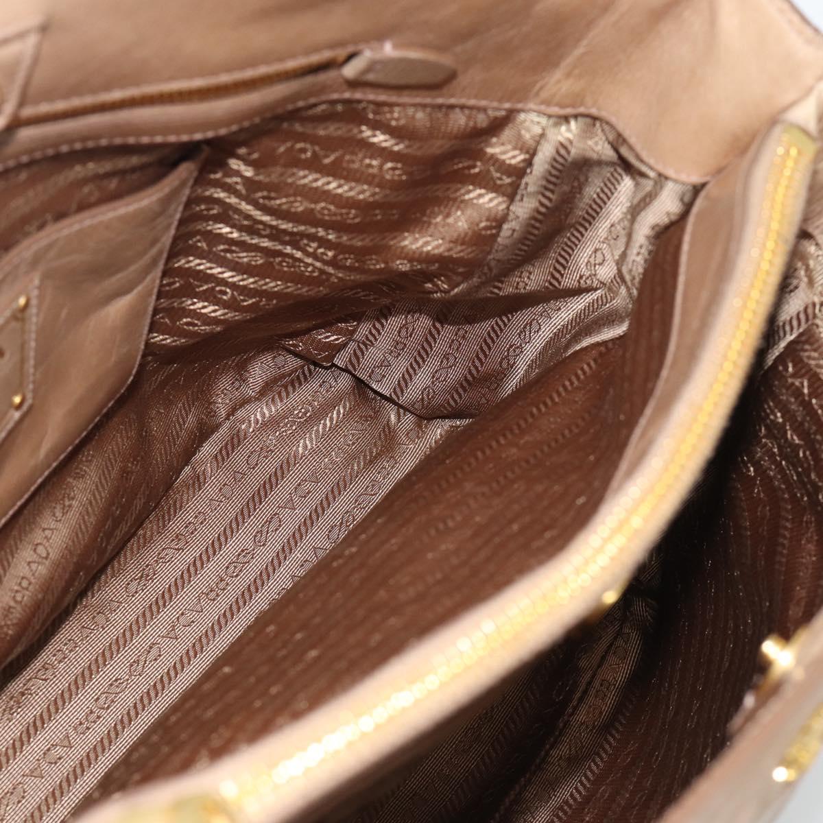 PRADA Hand Bag Leather 2way Beige Gold Auth 194763M
