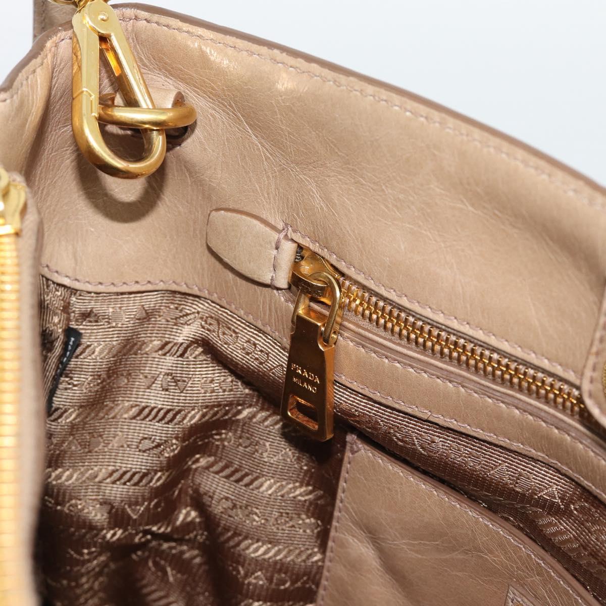 PRADA Hand Bag Leather 2way Beige Gold Auth 194763M