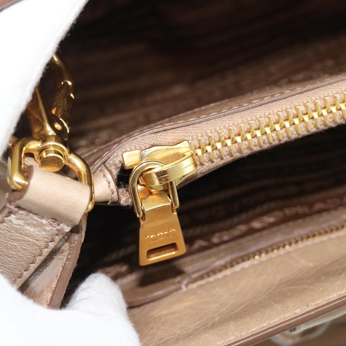 PRADA Hand Bag Leather 2way Beige Gold Auth 194763M