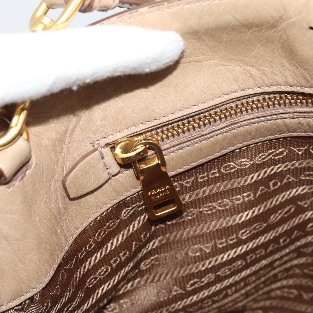 PRADA Hand Bag Leather 2way Beige Gold Auth 194763M