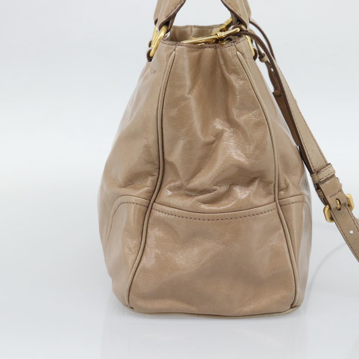 PRADA Hand Bag Leather 2way Beige Gold Auth 194763M