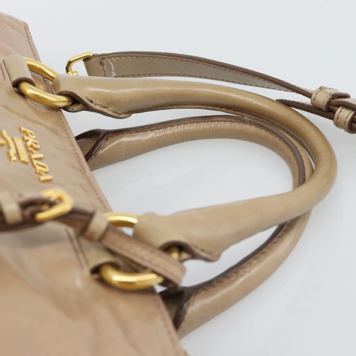 PRADA Hand Bag Leather 2way Beige Gold Auth 194763M