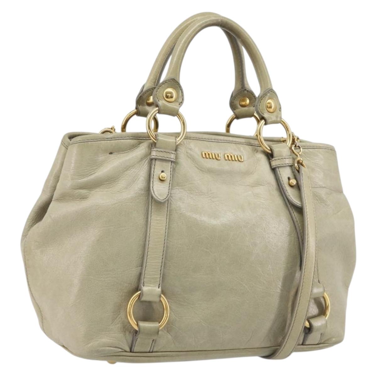 Miu Miu Hand Bag Leather 2way Beige Gold Auth 194764V