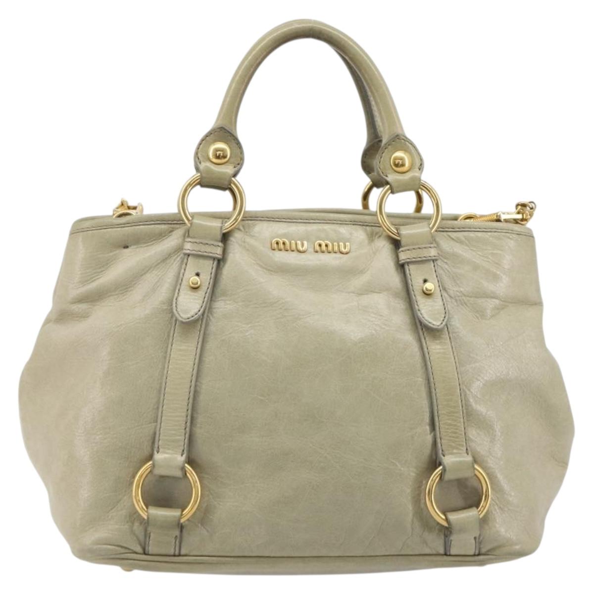 Miu Miu Hand Bag Leather 2way Beige Gold Auth 194764V
