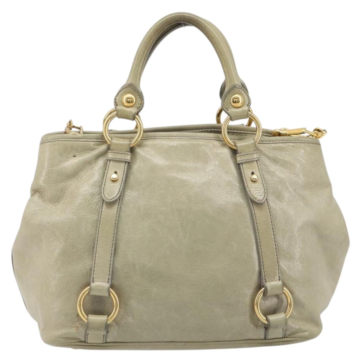 Miu Miu Hand Bag Leather 2way Beige Gold Auth 194764V