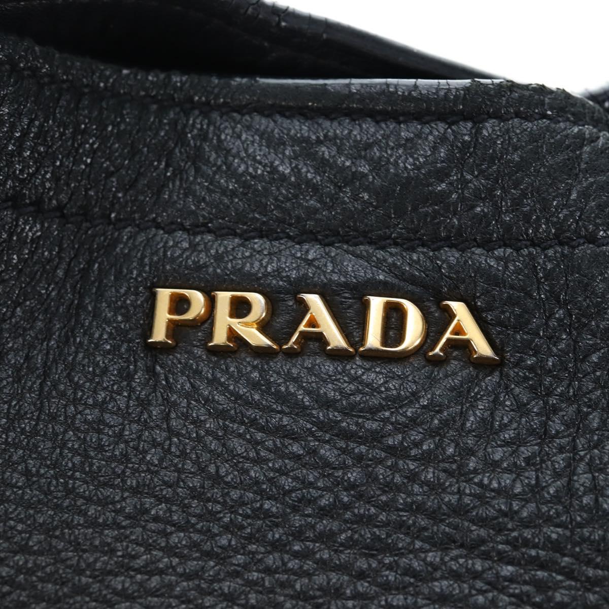 PRADA Shoulder Bag Vittero Dino Leather Black Gold Auth 194765M