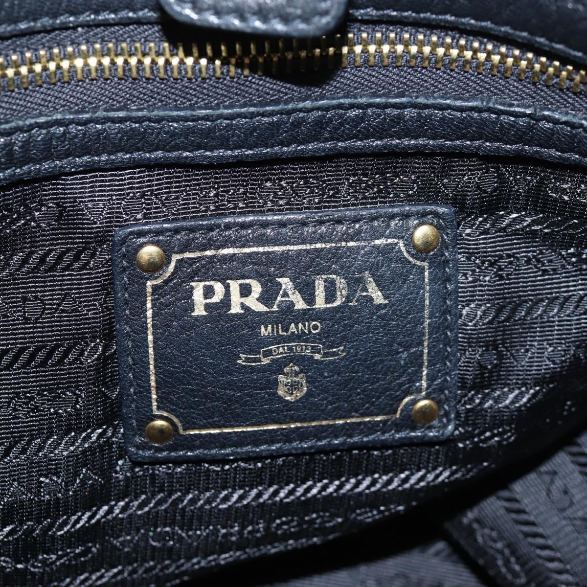 PRADA Shoulder Bag Vittero Dino Leather Black Gold Auth 194765M