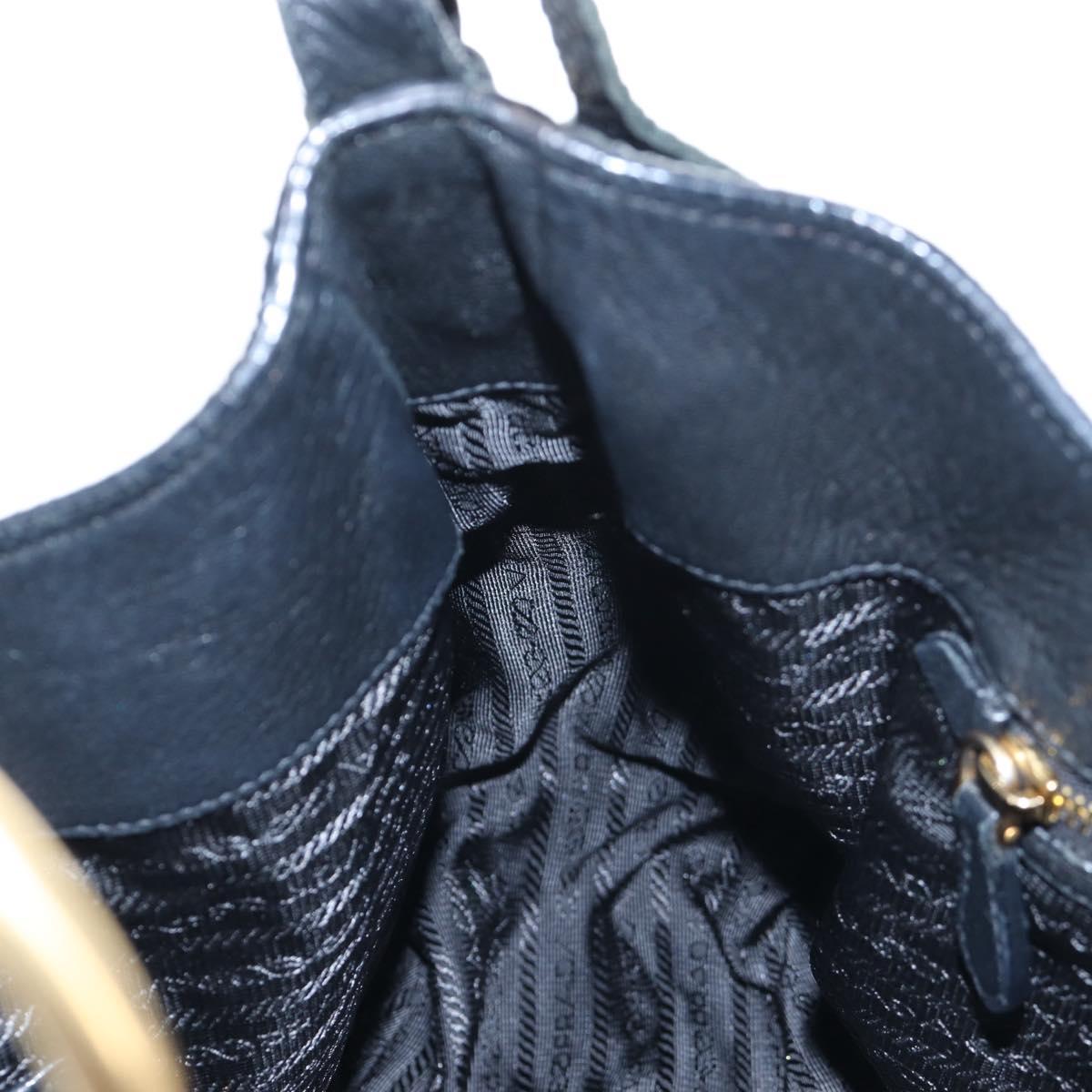 PRADA Shoulder Bag Vittero Dino Leather Black Gold Auth 194765M