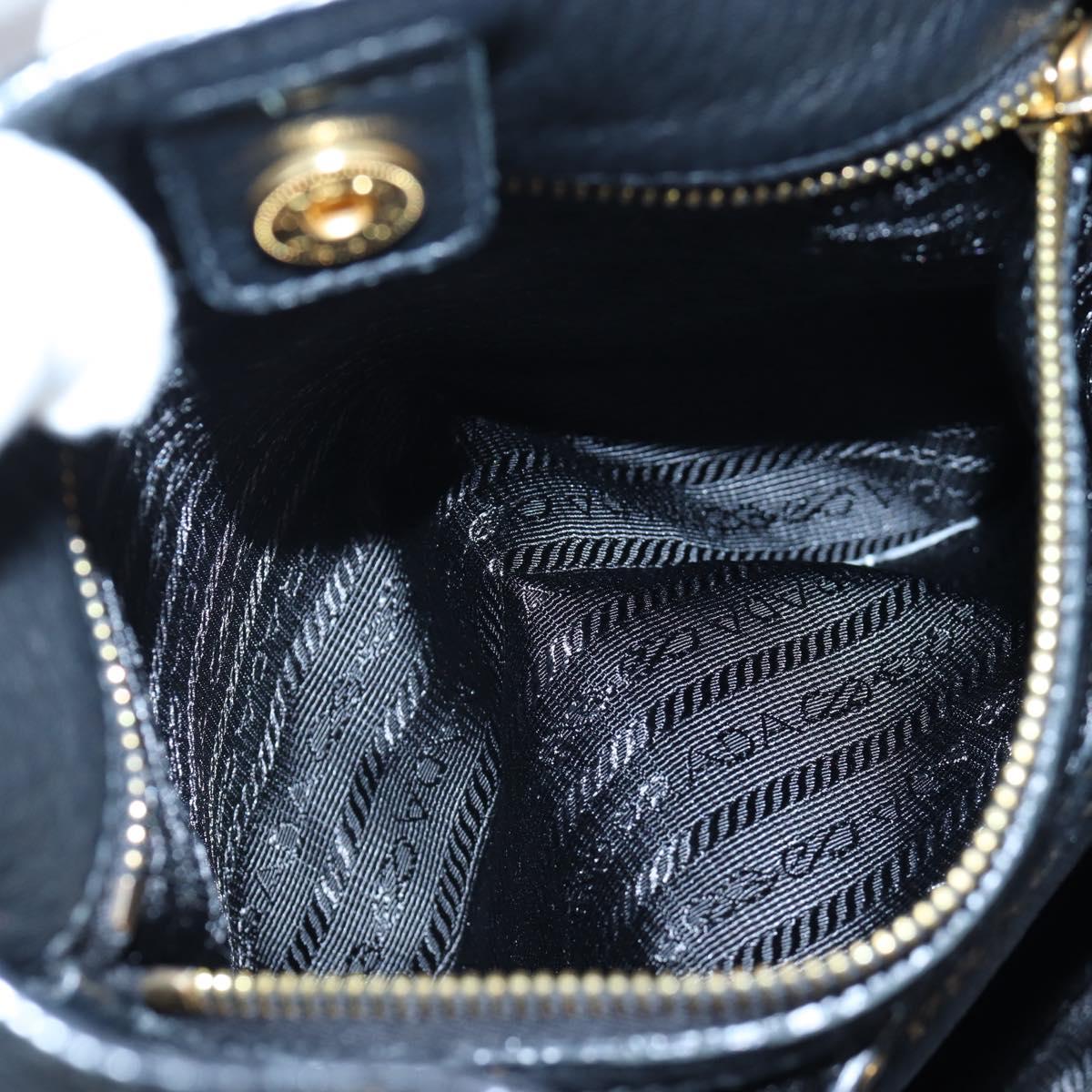 PRADA Shoulder Bag Vittero Dino Leather Black Gold Auth 194765M