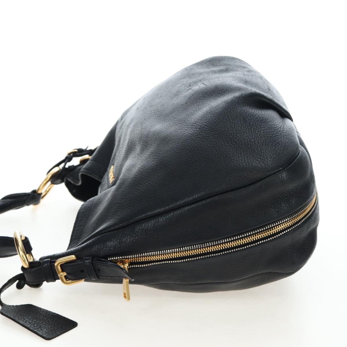 PRADA Shoulder Bag Vittero Dino Leather Black Gold Auth 194765M