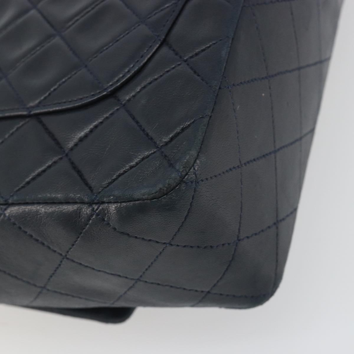 CHANEL Matelasse Chain Shoulder Bag Lamb Skin Navy Gold CC Auth 194776A