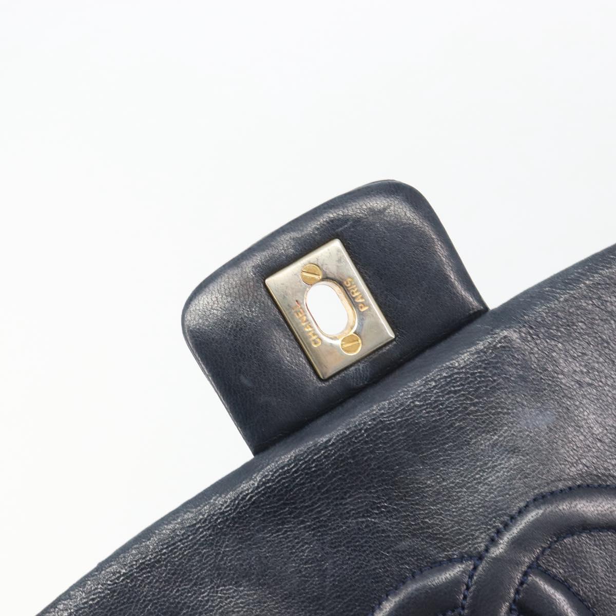 CHANEL Matelasse Chain Shoulder Bag Lamb Skin Navy Gold CC Auth 194776A