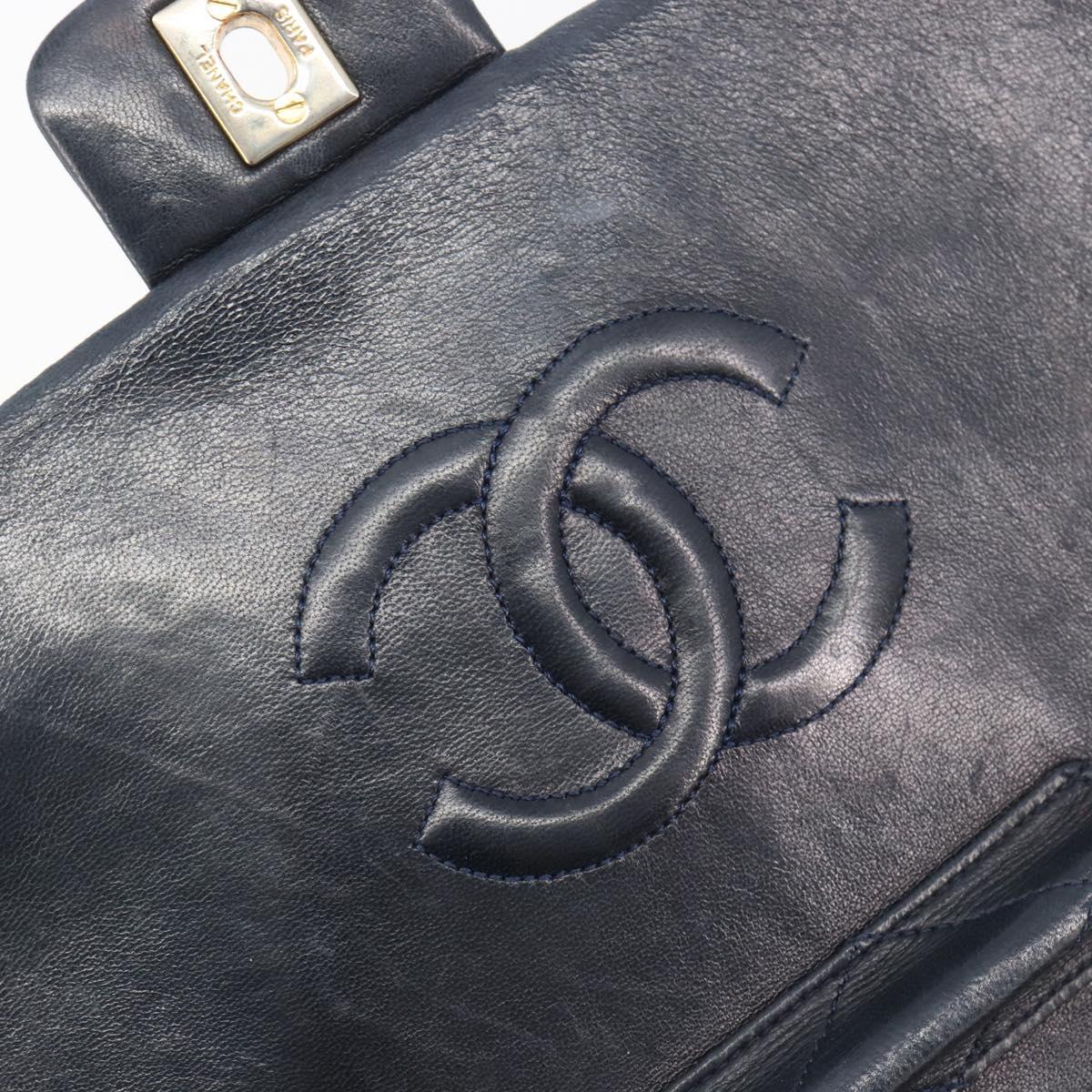 CHANEL Matelasse Chain Shoulder Bag Lamb Skin Navy Gold CC Auth 194776A