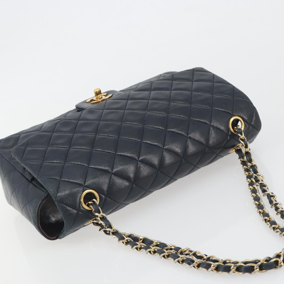 CHANEL Matelasse Chain Shoulder Bag Lamb Skin Navy Gold CC Auth 194776A