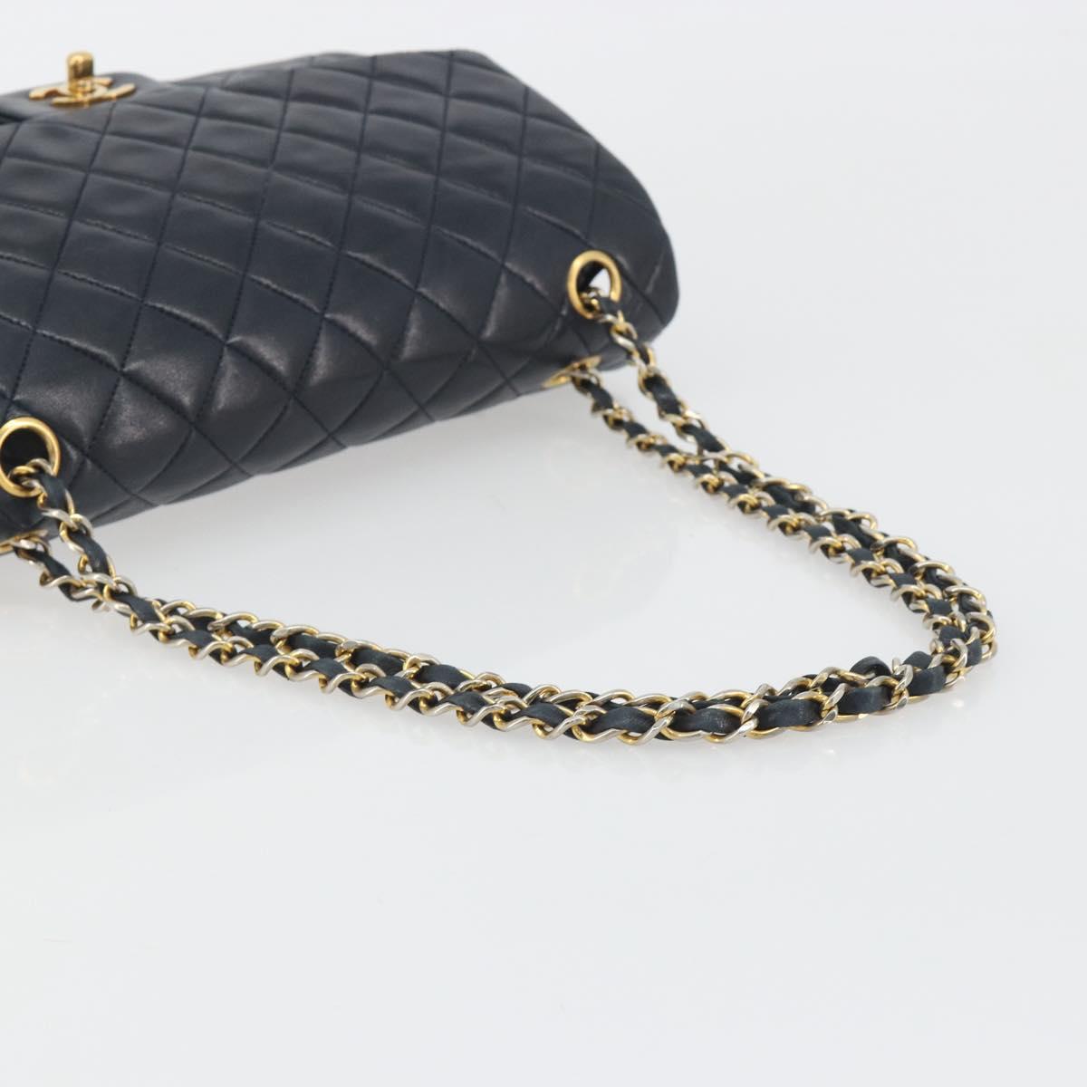 CHANEL Matelasse Chain Shoulder Bag Lamb Skin Navy Gold CC Auth 194776A