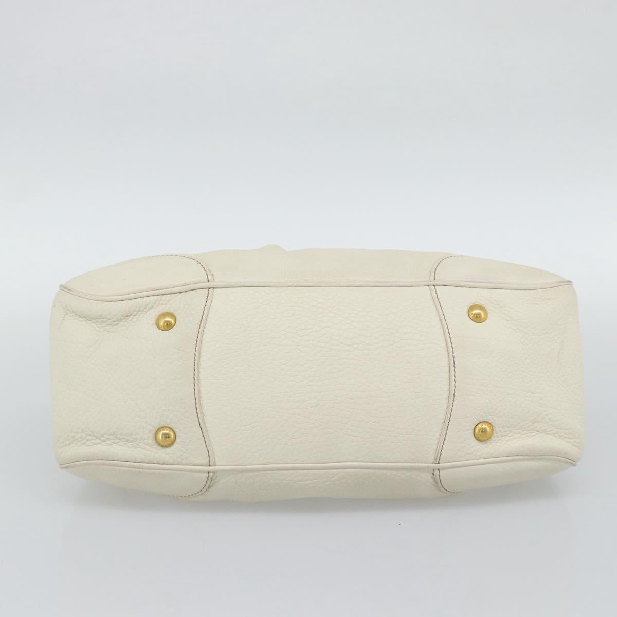 PRADA Hand Bag Vittero Dino Leather White Gold Auth 194777V