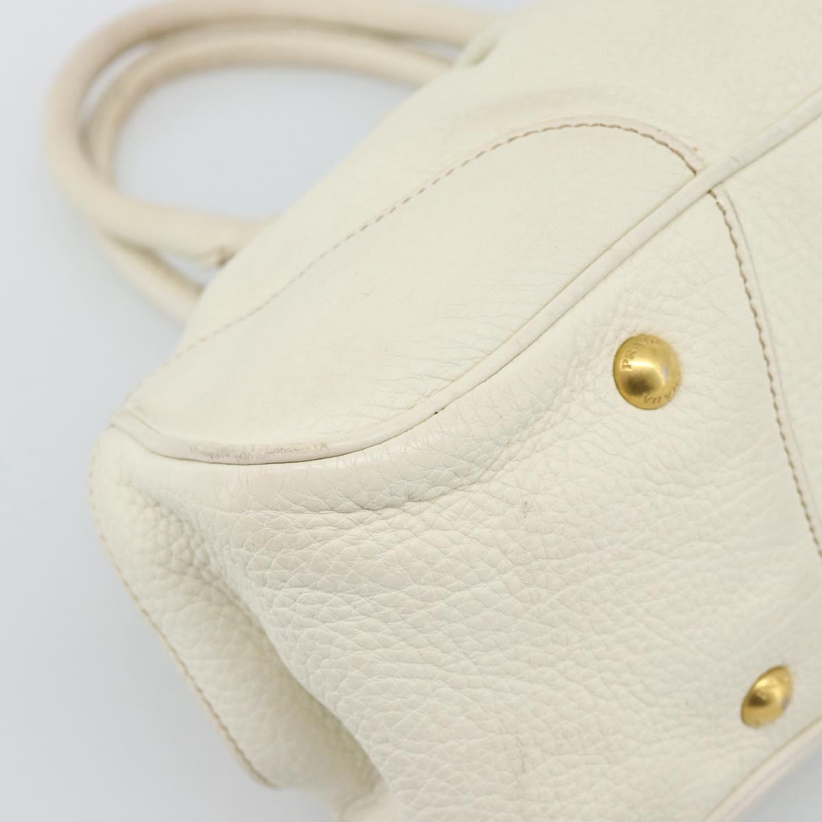 PRADA Hand Bag Vittero Dino Leather White Gold Auth 194777V