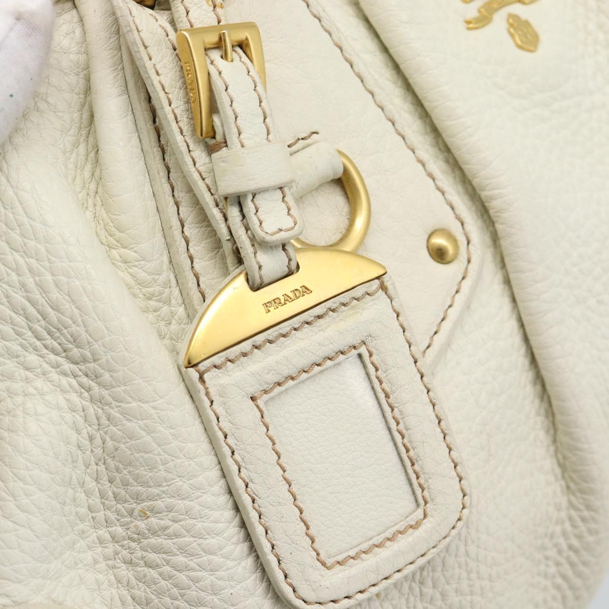 PRADA Hand Bag Vittero Dino Leather White Gold Auth 194777V