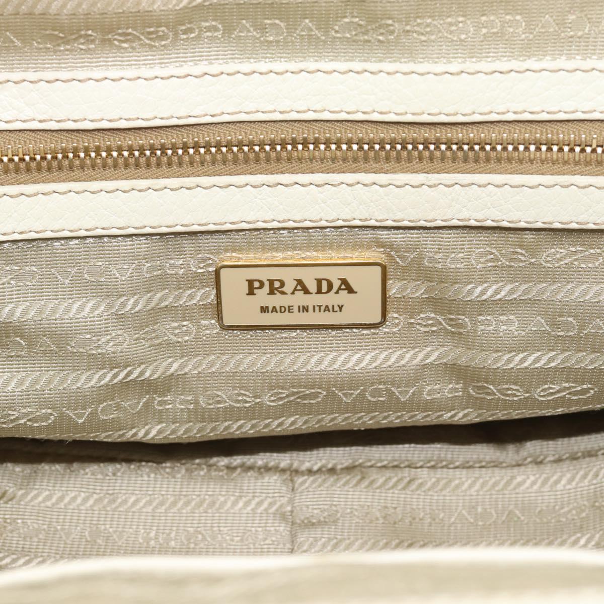 PRADA Hand Bag Vittero Dino Leather White Gold Auth 194777V