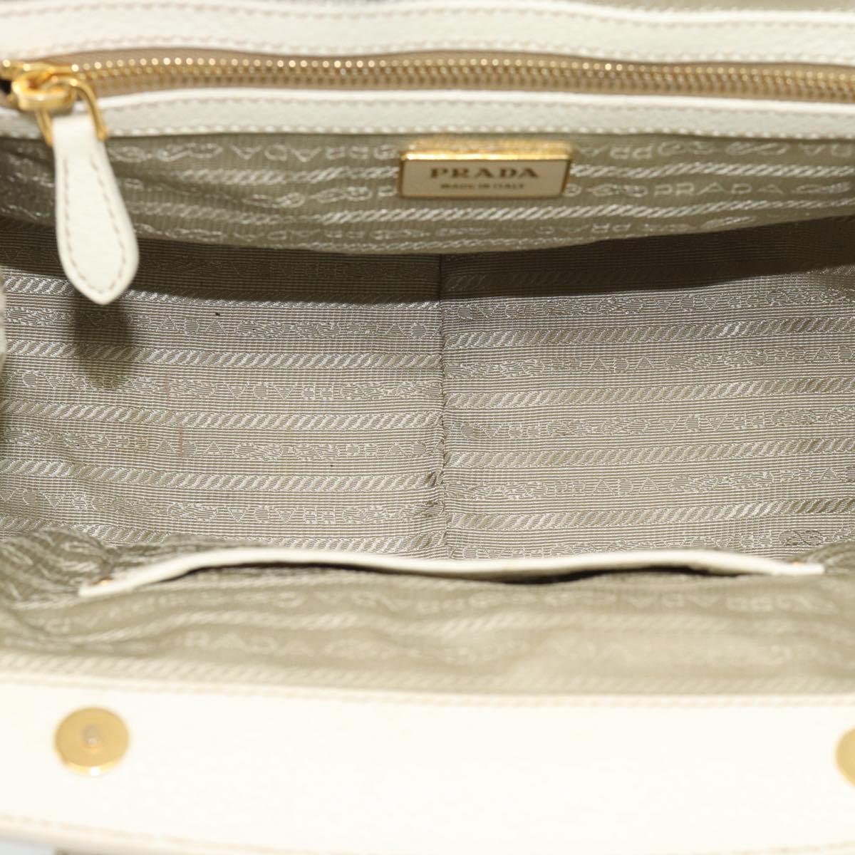 PRADA Hand Bag Vittero Dino Leather White Gold Auth 194777V