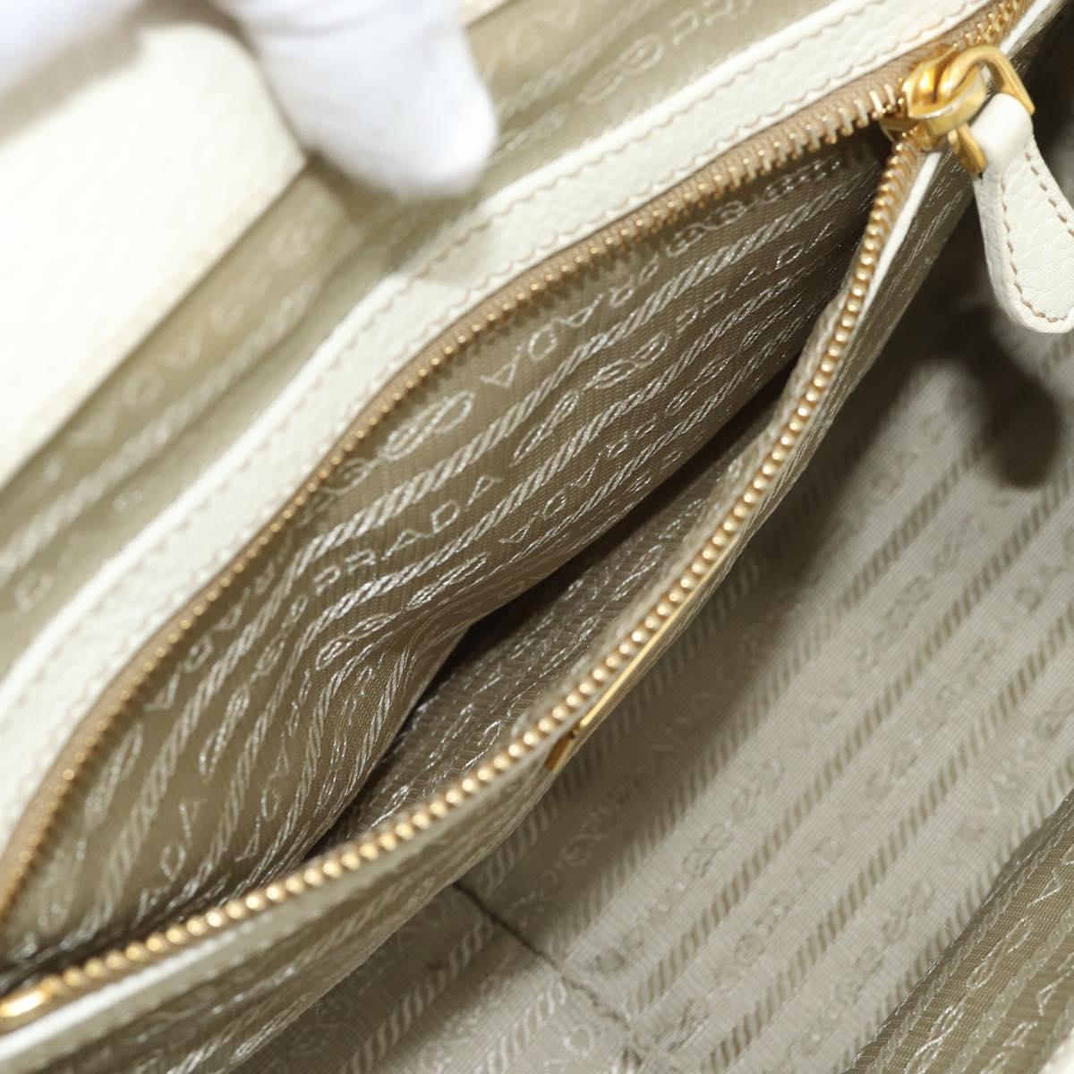 PRADA Hand Bag Vittero Dino Leather White Gold Auth 194777V