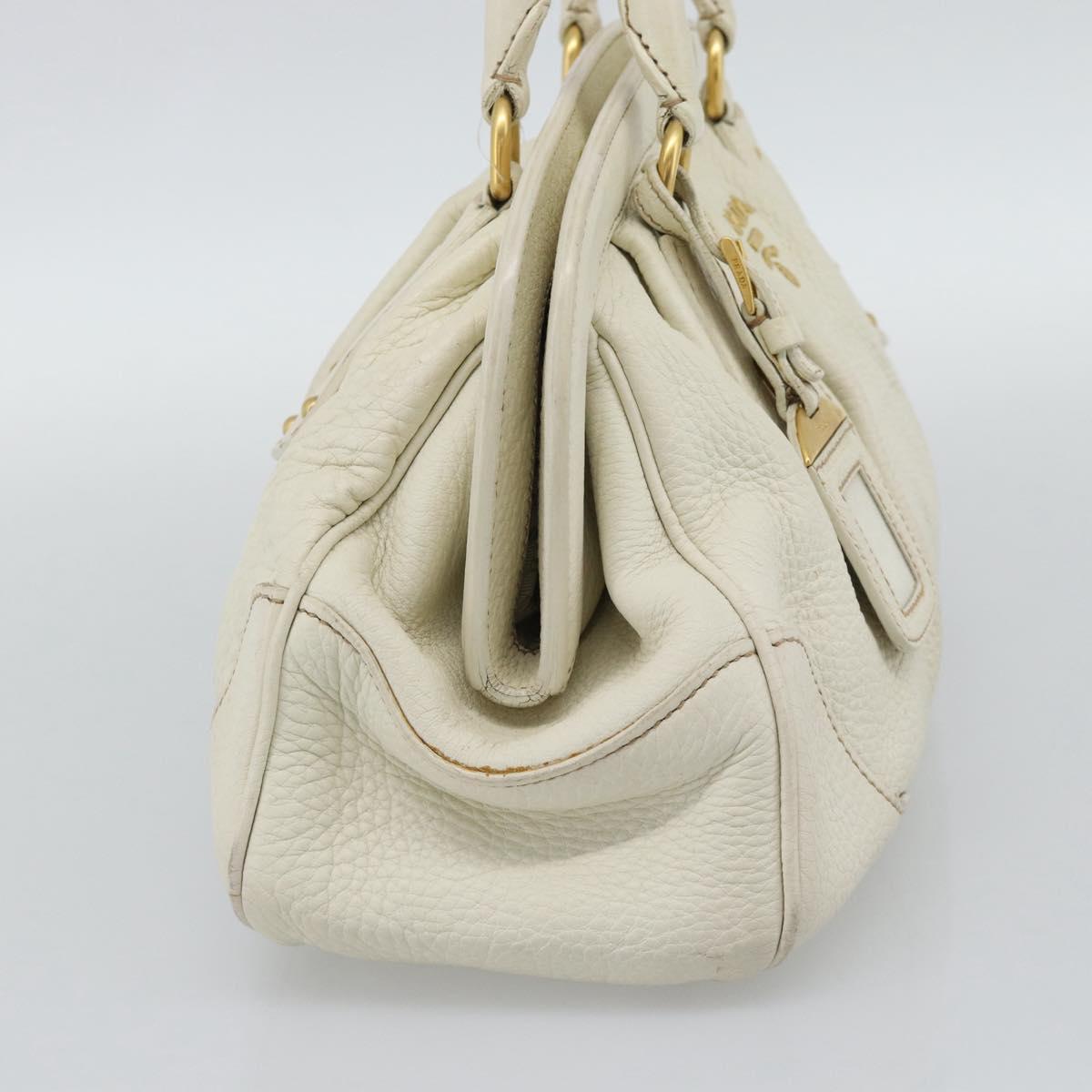 PRADA Hand Bag Vittero Dino Leather White Gold Auth 194777V