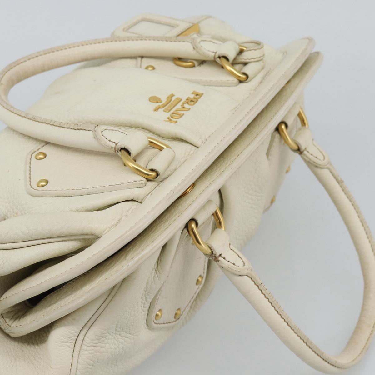 PRADA Hand Bag Vittero Dino Leather White Gold Auth 194777V