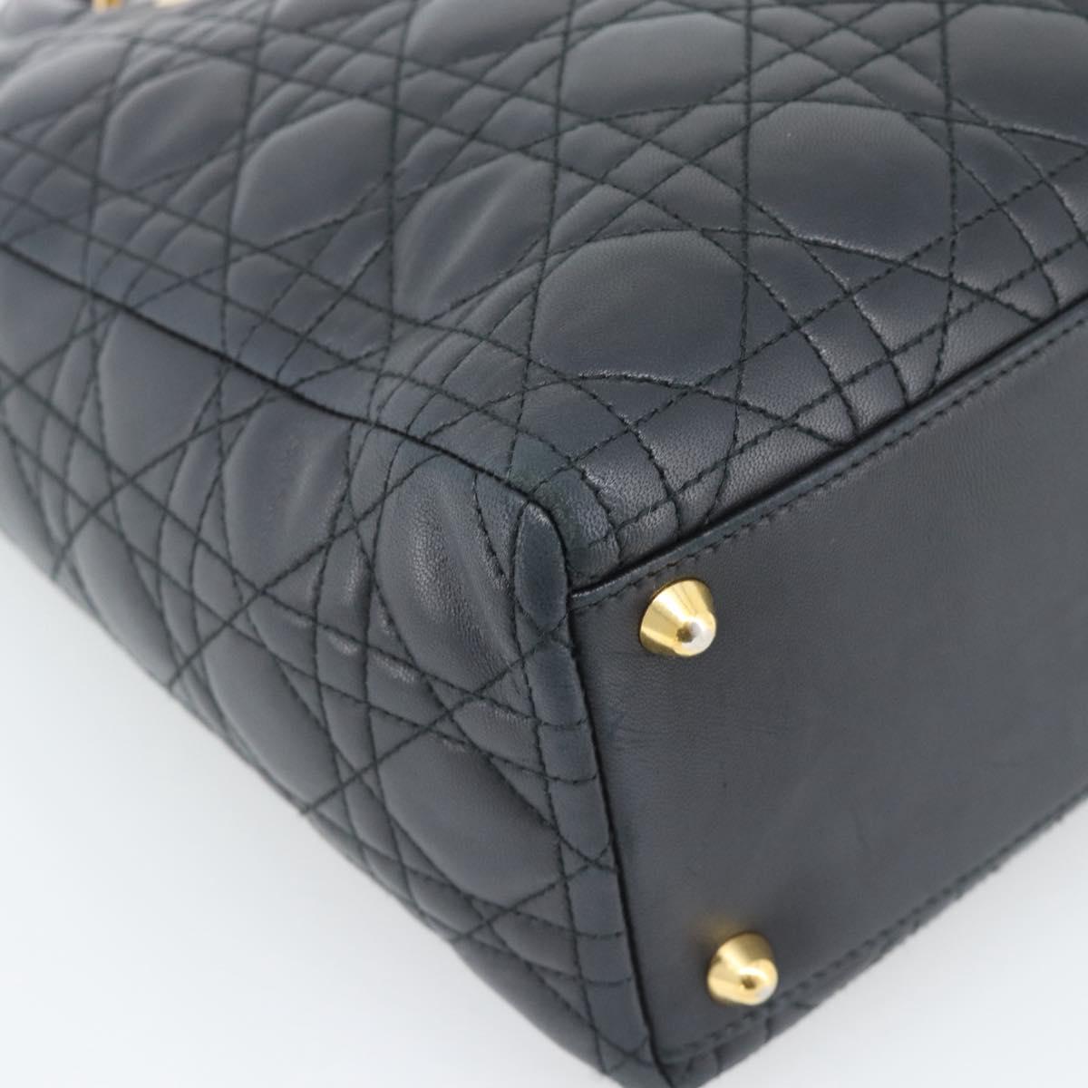 Christian Dior Lady Dior Canage Hand Bag Lamb Skin Black Gold Auth 194778V