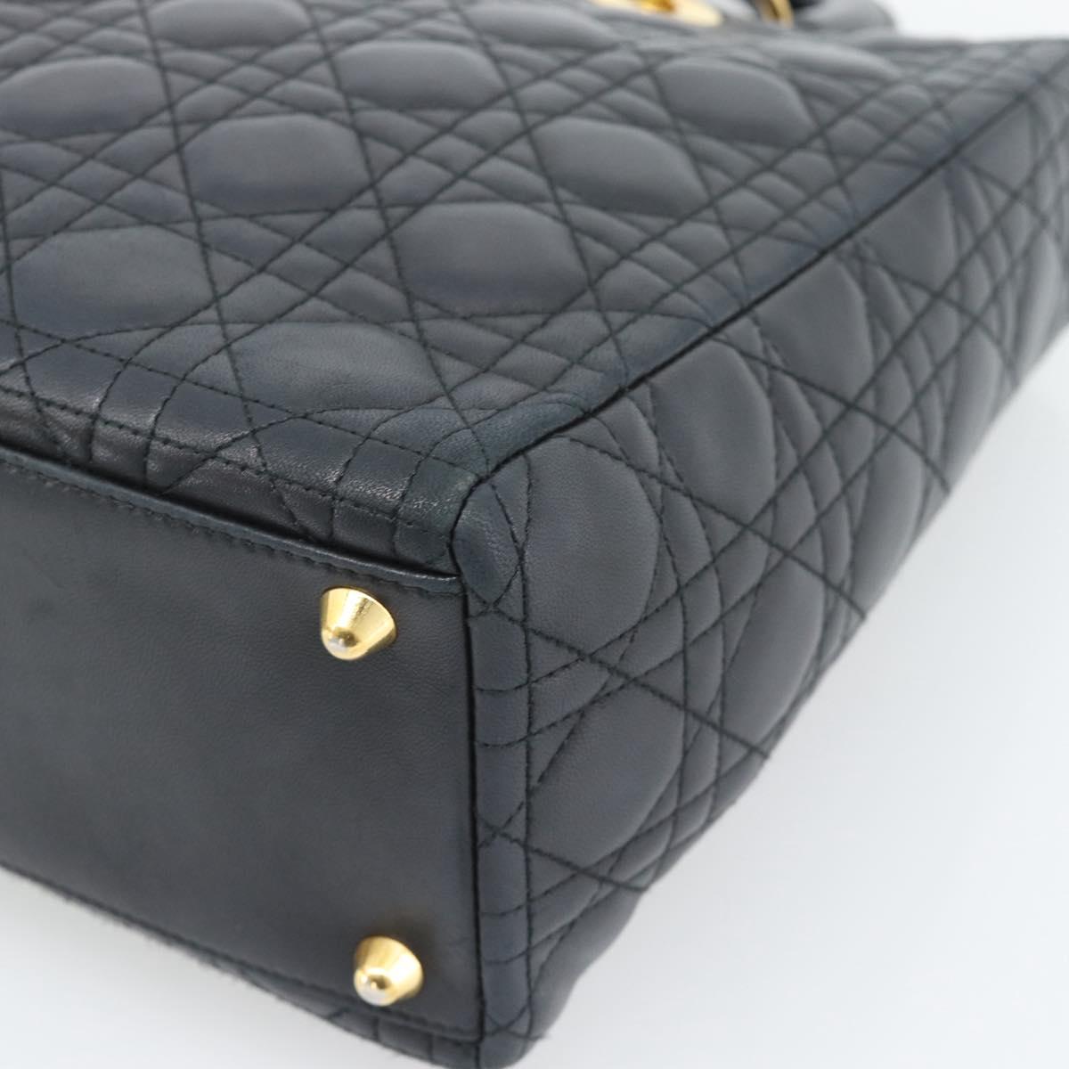 Christian Dior Lady Dior Canage Hand Bag Lamb Skin Black Gold Auth 194778V