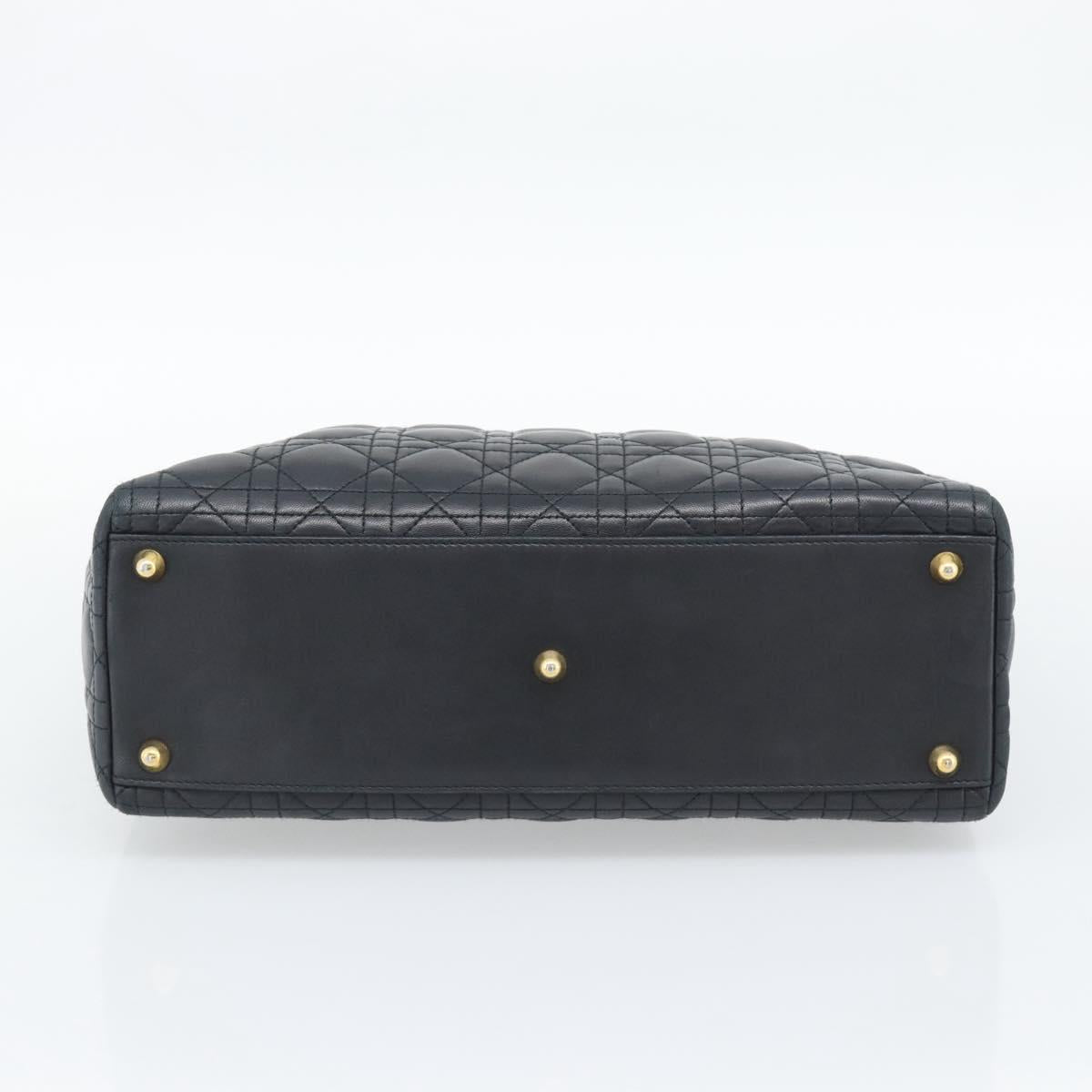Christian Dior Lady Dior Canage Hand Bag Lamb Skin Black Gold Auth 194778V