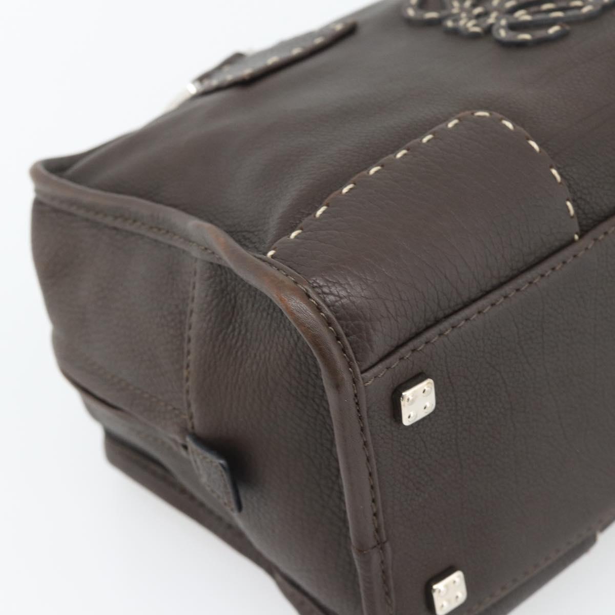 LOEWE Americana 28 Hand Bag Leather Dark Brown Silver Auth 194782SAM
