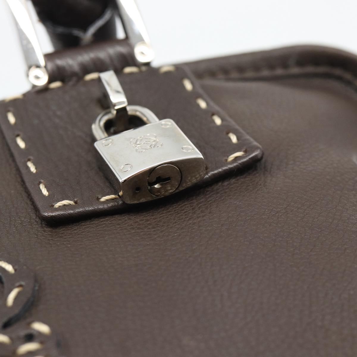 LOEWE Americana 28 Hand Bag Leather Dark Brown Silver Auth 194782SAM