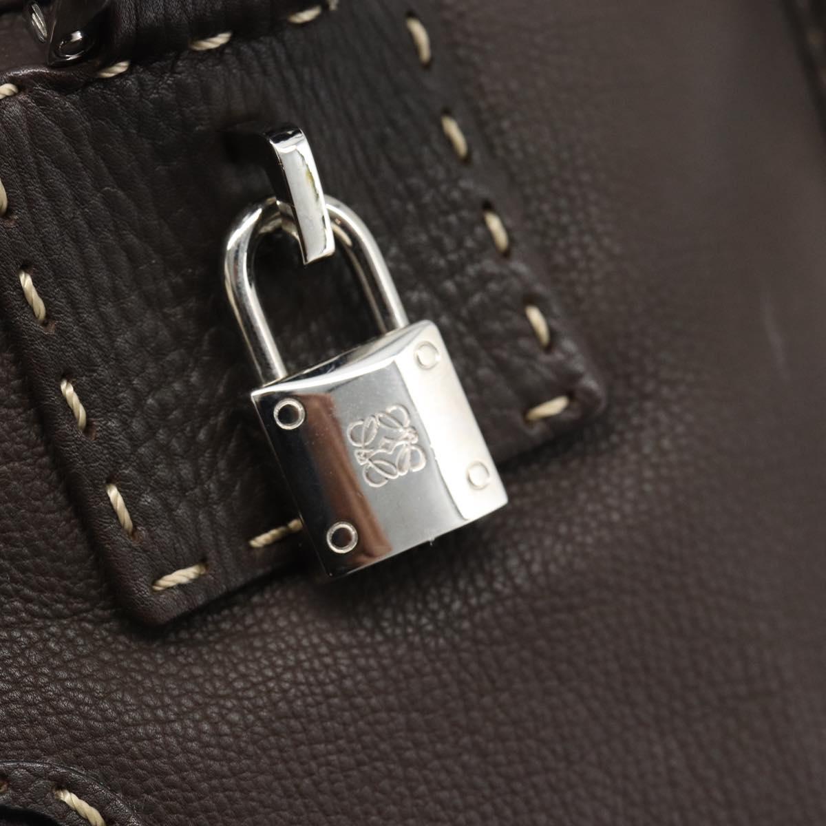 LOEWE Americana 28 Hand Bag Leather Dark Brown Silver Auth 194782SAM