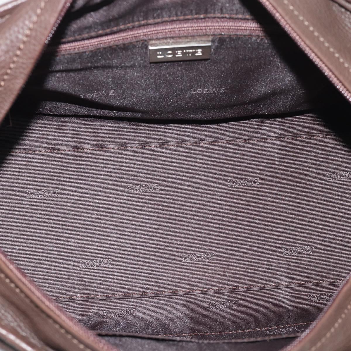 LOEWE Americana 28 Hand Bag Leather Dark Brown Silver Auth 194782SAM