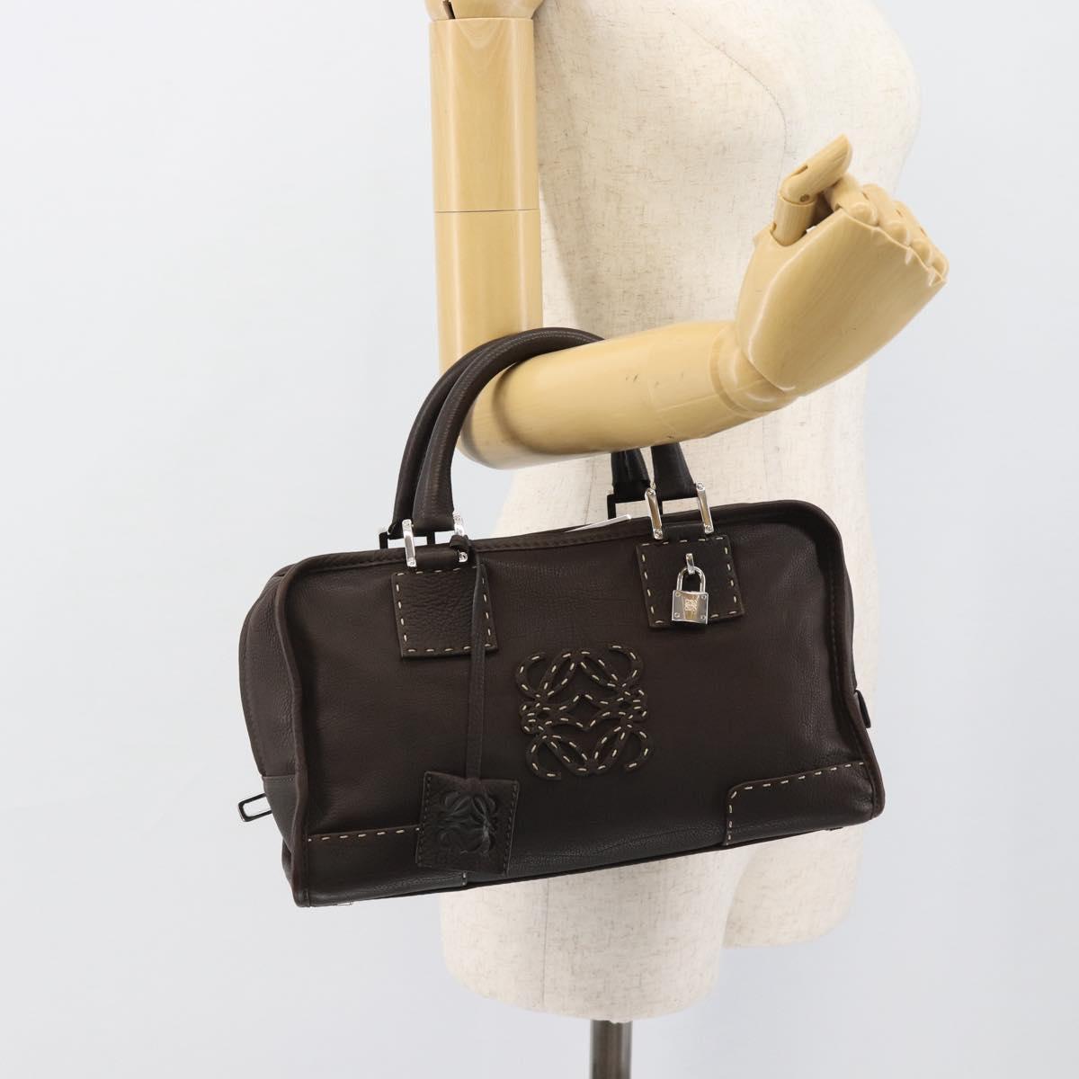 LOEWE Americana 28 Hand Bag Leather Dark Brown Silver Auth 194782SAM