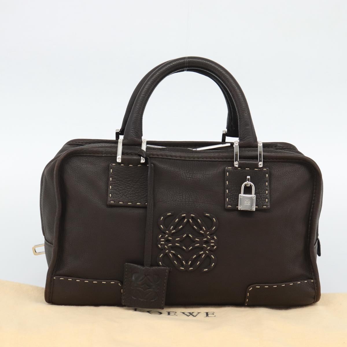 LOEWE Americana 28 Hand Bag Leather Dark Brown Silver Auth 194782SAM