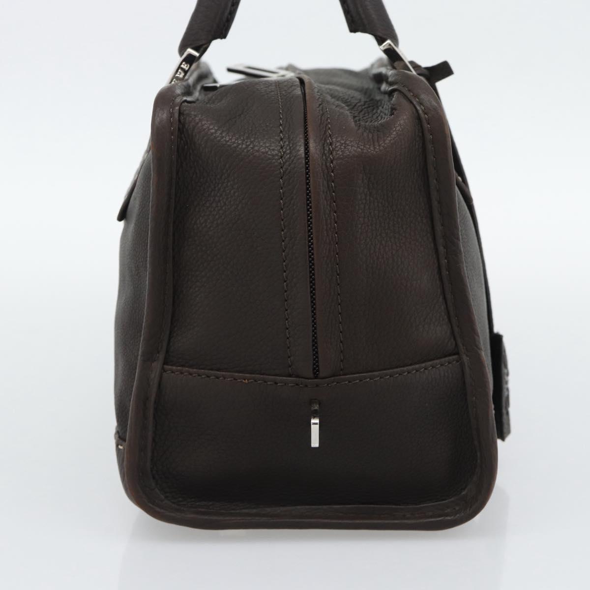 LOEWE Americana 28 Hand Bag Leather Dark Brown Silver Auth 194782SAM