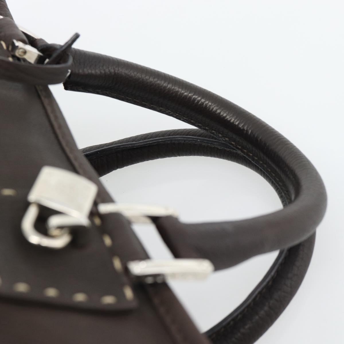 LOEWE Americana 28 Hand Bag Leather Dark Brown Silver Auth 194782SAM