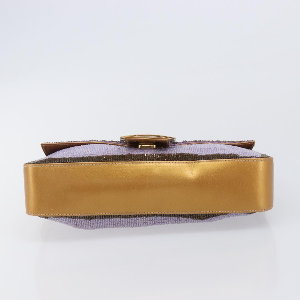 FENDI Mamma Baguette Shoulder Bag Leather Beads Purple Gold Auth 194784SM