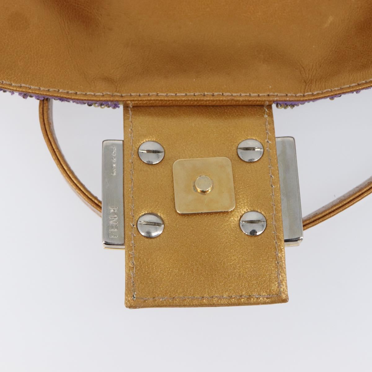 FENDI Mamma Baguette Shoulder Bag Leather Beads Purple Gold Auth 194784SM