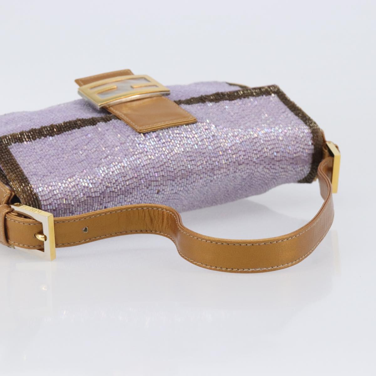 FENDI Mamma Baguette Shoulder Bag Leather Beads Purple Gold Auth 194784SM