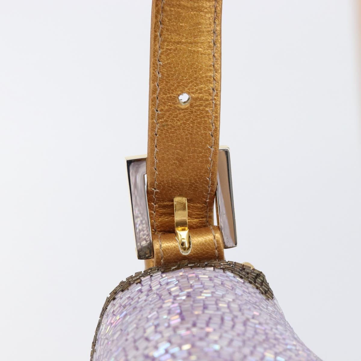 FENDI Mamma Baguette Shoulder Bag Leather Beads Purple Gold Auth 194784SM