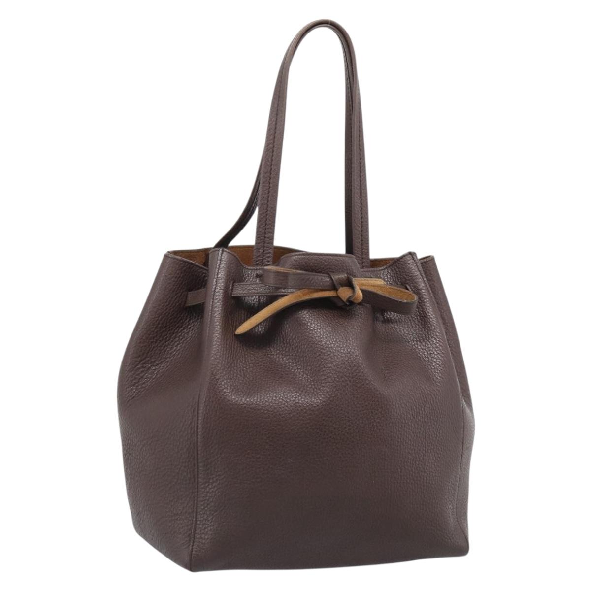 CELINE Cabas Phantom Tote Bag Leather Brown Gold Auth 194831A