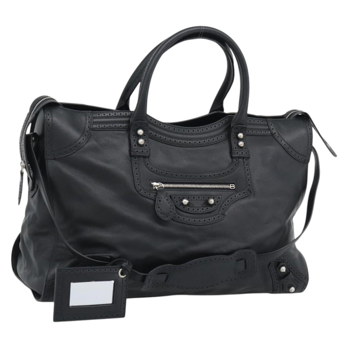 BALENCIAGA Neo Classic City Hand Bag Leather 2way Black Silver Auth 194832SAM