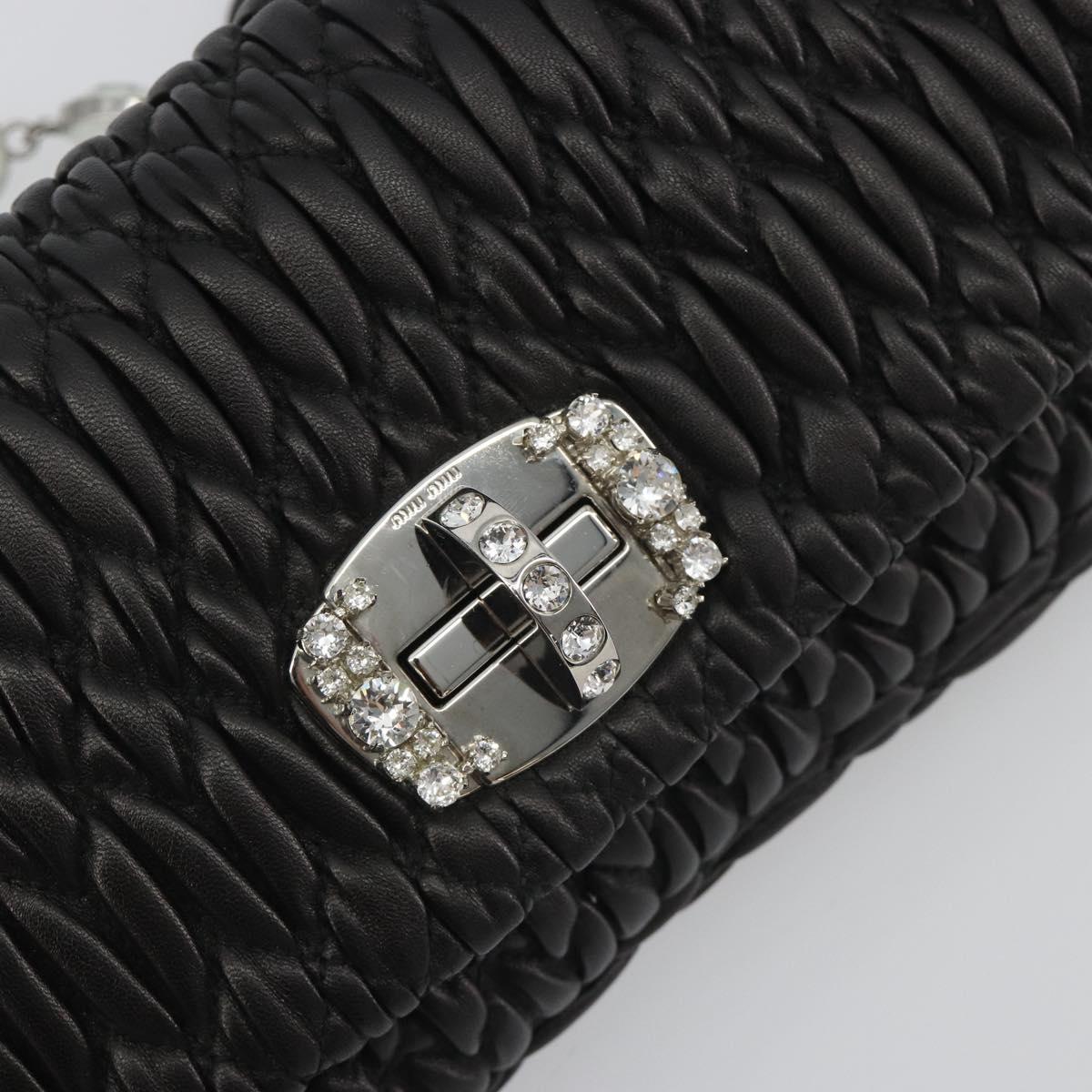 Miu Miu Matelasse Bijoux Chain Shoulder Bag Leather Black Silver Auth 194833SAM